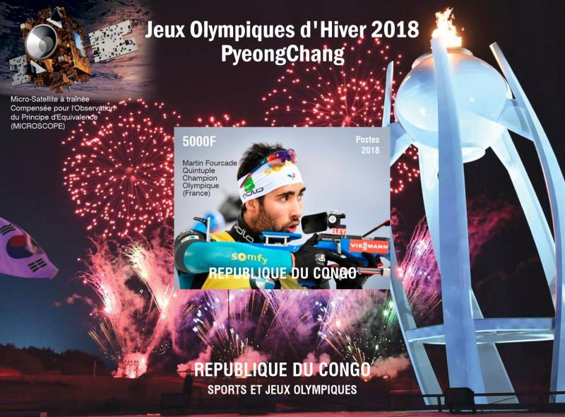 Congo (Brazzaville) 2018 Olympic Games Martin Fourcade Champion/Space S/S IMPERF