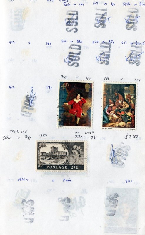 Dealers stamp approval book Great Britain 13 stamps selling value approx £7