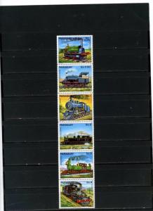 PARAGUAY 1983 Sc#2066 SOUTH AMERICAN LOCOMOTIVES STRIP OF 6 STAMPS MNH