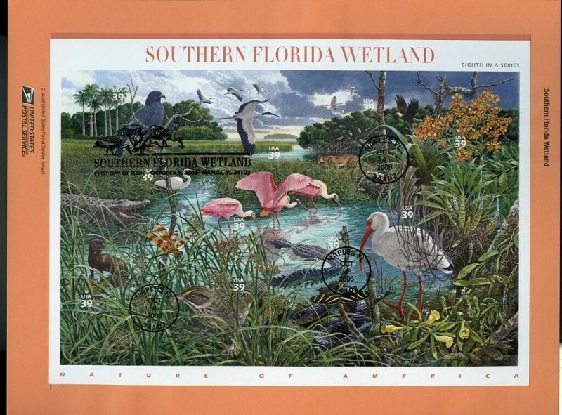 UNITED STATES 2006 SOUTHERN FLORIDA WETLANDS SHEET SOUVENIR PAGE FD CANCELED 