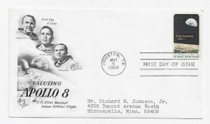 US 1371 (Me-5) 6c Apollo 8 single on FDC Artcraft Cachet ECV $10.00