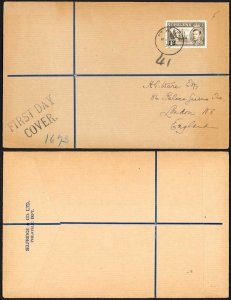 St Helena 1938 1s KGVI defin used on registered first day cover