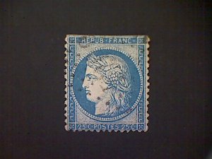 France, Scott #58, used(o), 1871, Ceres, 25c, blue on bluish