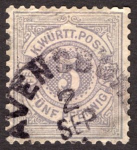 1875, Wurttemberg 5pf, Bright violet blue, Used, Mi 45b