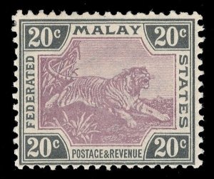 Malaya Federated States 1900 'Tiger' 20c mauve & black superb MNH. SG 21. Sc 24.