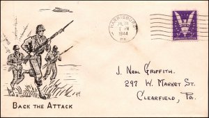 28 Jul 1944 WWII Patriotic Cover Back The Attack 3 Soldiers Sherman 853