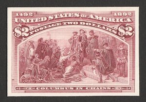 UNITED STATES 1893 Columbus $2 lake, imperf proof on card.