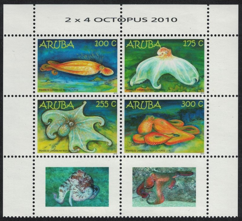 Aruba Caribbean Reef Octopus Block of 4 Labels 2010 MNH SG#502-505