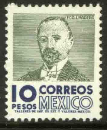 MEXICO 1101, $10 1950 Defin 9th Issue Unwmkd Fosfo Glazed. MINT, NH. F-VF.