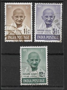 INDIA 1948 GANDHI VALUES TO 12a SG 305/307 FINE USED Cat £17+