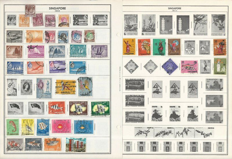 Singapore Stamp Collection on 12 Harris Pages, 1948-1985, JFZ