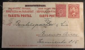 1920 Asuncion Paraguay Stationary Postcard Cover to Buenos Aires Argentina