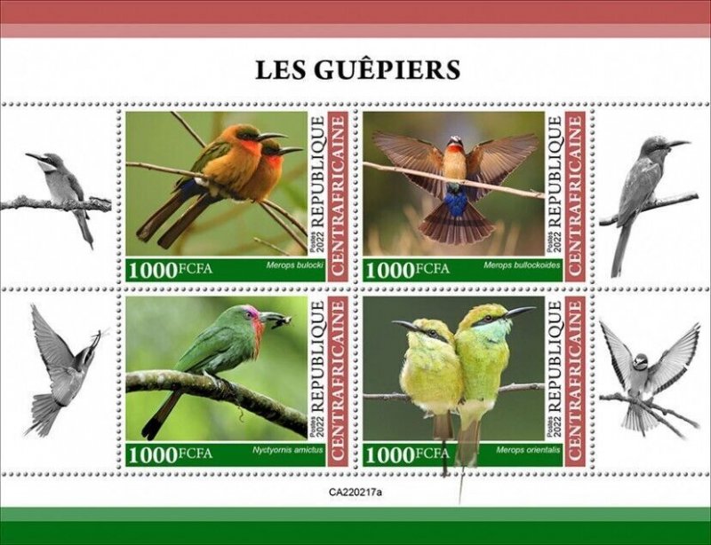 2022/02- CENTRAL AFRICAN - BEE EATERS                       4V   MNH **