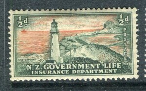 NEW ZEALAND; 1947-65 early Life Insurance Lighthouse issue Mint hinged 1/2d.