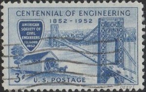 US #1012 1952 3c Blue 100yrs of Civil Engineering USED-Fine-VF-NH.