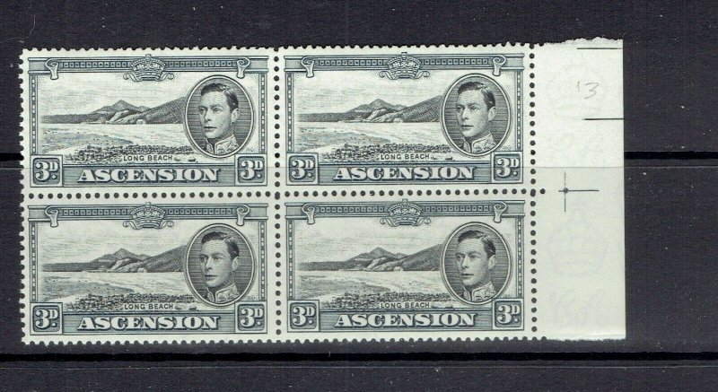 ASCENSION ISLAND - 1938 - 3p KING GEORGE VI - BLOCK OF 4 - SCOTT 44A - MNH