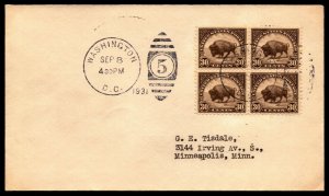 Scott 700 30 Cents Buffalo FDC Typed Address Block Of 4 SCV $450.00