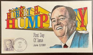 2189 Collins Hand Painted cachet Hubert Humphrey FDC Great American Series 1991