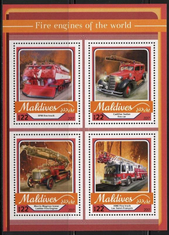 MALDIVES   2017  FIRE ENGINES OF THE WORLD SHEET MINT NH