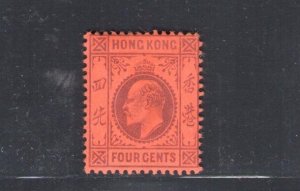 1903 HONG KONG - Stanley Gibbons #64 - 4 cents - PURPLE RED - MNH**