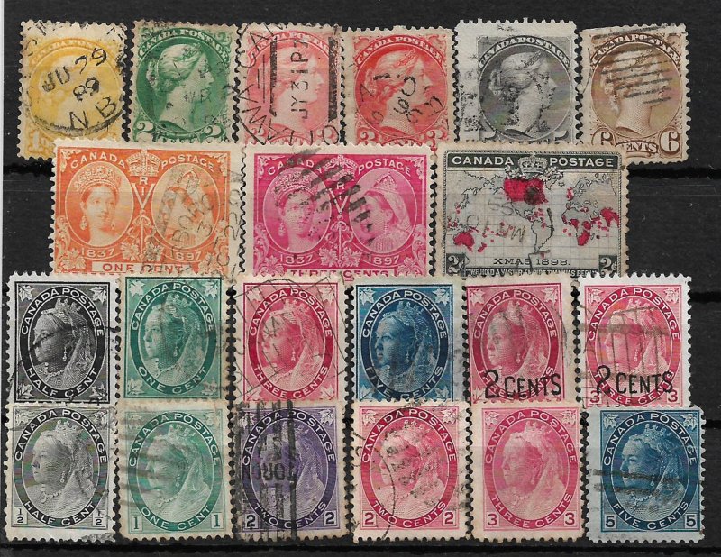 COLLECTION LOT OF 21 CANADA QV ERA STAMPS 1870+ CV+$88