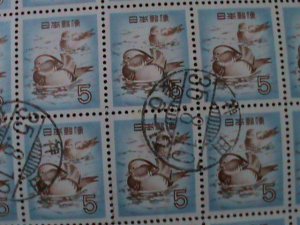 ​JAPAN-1955-SC#611-MANDARIN DUCK CTO FULL-SHEET-VF 69 YEARS OLD STAMPS