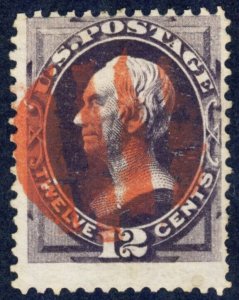 US #162 1874 12c Clay with Bold RED CANCELATION! scv $150.00  *Bay Stamps*