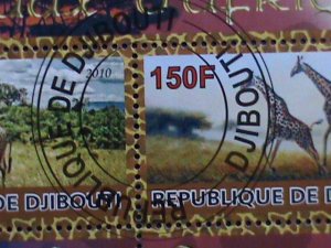 ​DJIBOUTI-2010- COLORFUL BEAUTIFUL LOVELY GIRAFES CTO S/S -VERY FINE