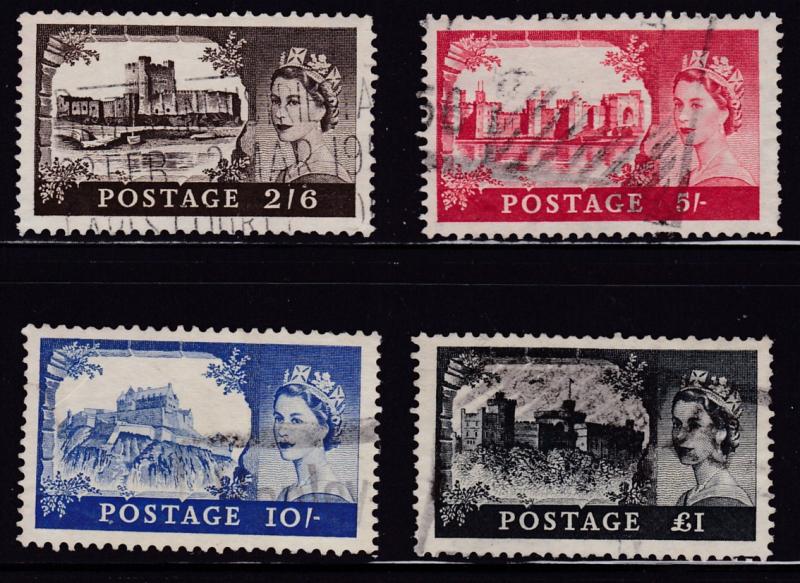 Great Britain 1955 QEII High Value Castles (4)   F/VF/Used(*)