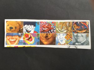 GB 1990  Greetings stamps - Smilers . Set of 10 used stamps. Ex FDC on paper.