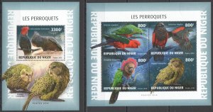 HM1838 2018 NIGER PARROTS BIRDS FAUNA #6145-8+BL931 MNH