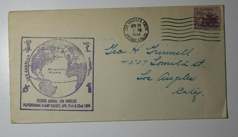 Los Angeles CA Playgrounds Stamp Exhibit 1934 Philatelic Expo Cachet Cover 