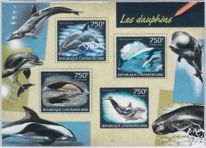 887 - CENTRAL AFRICAN R. - ERROR - MISSPERF stamp sheet 2014 DOLPHINS