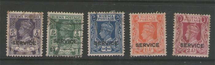 Burma 1946 KGVI Official SG O29-O33 FU