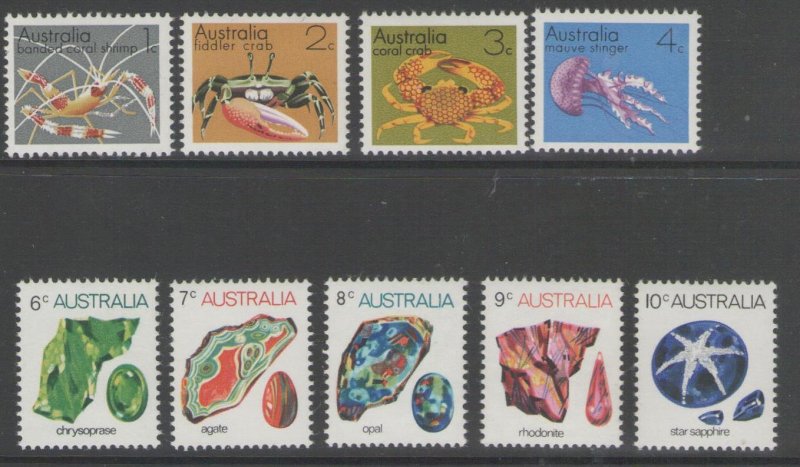 AUSTRALIA SG545/52a 1973-4 MARINE LIFE AND GEMSTONES MNH