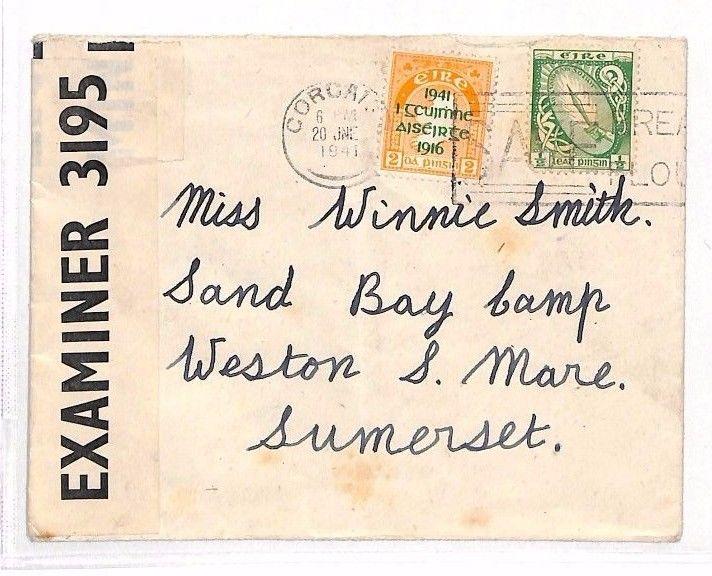 AJ259 1941 EIRE WW2 CENSORED Cork to *Sand Bay Camp* GB Weston-Super-Mare Som 