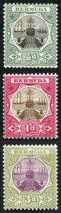 Bermuda SG31/3 1902 Dry Dock wmk Crown CA set of 3 M/Mint (hinge remainder)