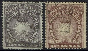 BRITISH EAST AFRICA 1890 LIGHT AND LIBERTY 4½A BOTH SHADES USED