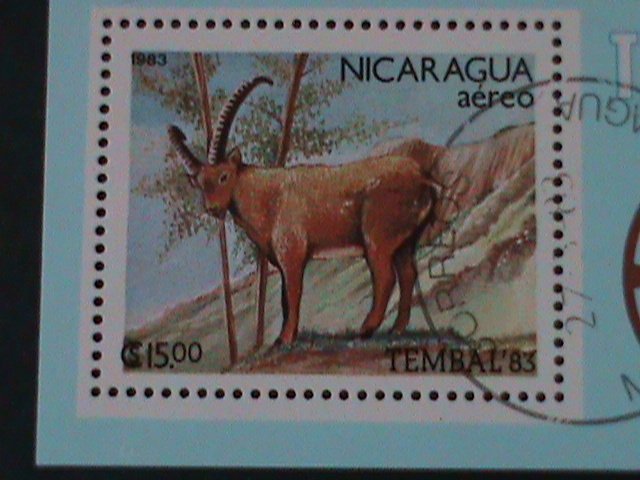 ​NICARAGUA-1983- WORLD STAMPS SHOW-TEMBAL'83 CTO S/S -VF FANCY CANCEL