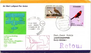 SCHALLSTAMPS GERMANY ECUADOR 1974 LUFTHANSA FIRST FLIGHT CACHET AIRMAIL COVER