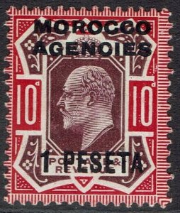 MOROCCO AGENCIES SPANISH CURRENCY 1907 KEVII 1 PESETA ON 10D