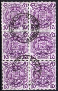 Australia 1948 Coats of Arms 10 Sh. Block of 6 Used