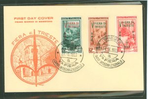 Italy/Trieste (Zone A) 178-180 1953 Trieste's Fair (set of three) on an unaddressed cacheted first day cover.