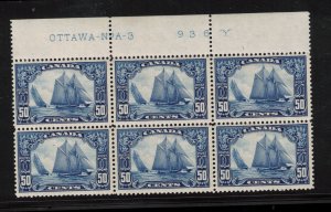 Canada #158 Very Fine Never Hinged Plate #3 Upper Left Block Of Six