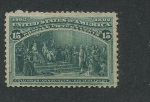 1893 US Stamp #238 15c Mint Hinged F/VF Original Gum Catalogue Value $200 