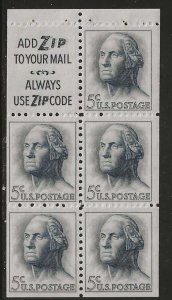 #1213C MNH Complete Booklet Pane of 5 Slogan #3 Use Zip Code