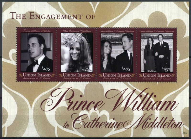 Union Island Grenadines St Vincent 2010 MNH Royal Engagement 4v M/S William Kate 