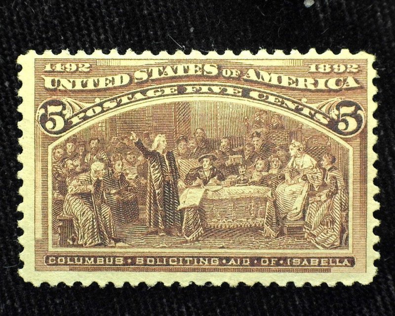 HS&C: Scott #234 5 Cent Columbian. Good color. Mint F/VF H US Stamp