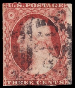 United States Scott 11, Dull Red, Type I (1855) Used F, CV $17.50 W