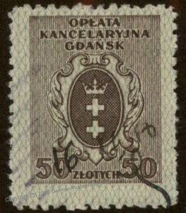 Poland Gdansk Danzig Revenue Oplata Kancelaryjna Stamp Steuermark 96155